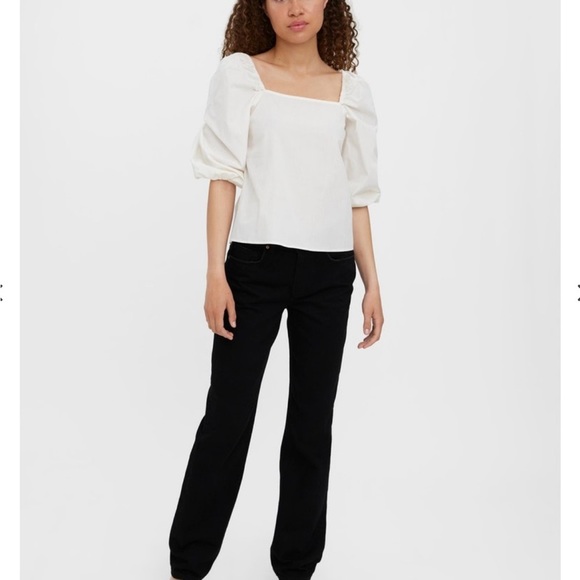 Cotton Square Neck Buff Sleeve Open Back Blouse size L - Picture 3 of 9